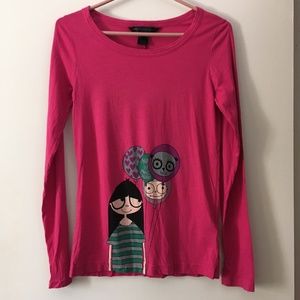 MARC BY MARC JACOBS Girl With Balloons Pink Long Sleeve Cotton Tee S